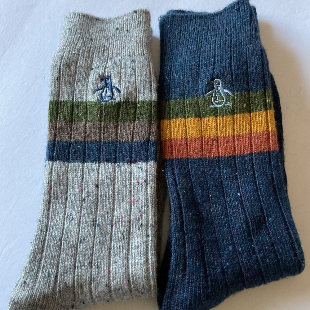 ORIGINAL PENGUIN MENS 2 PAIR SOCKS OS GRAY/BLUE NEW